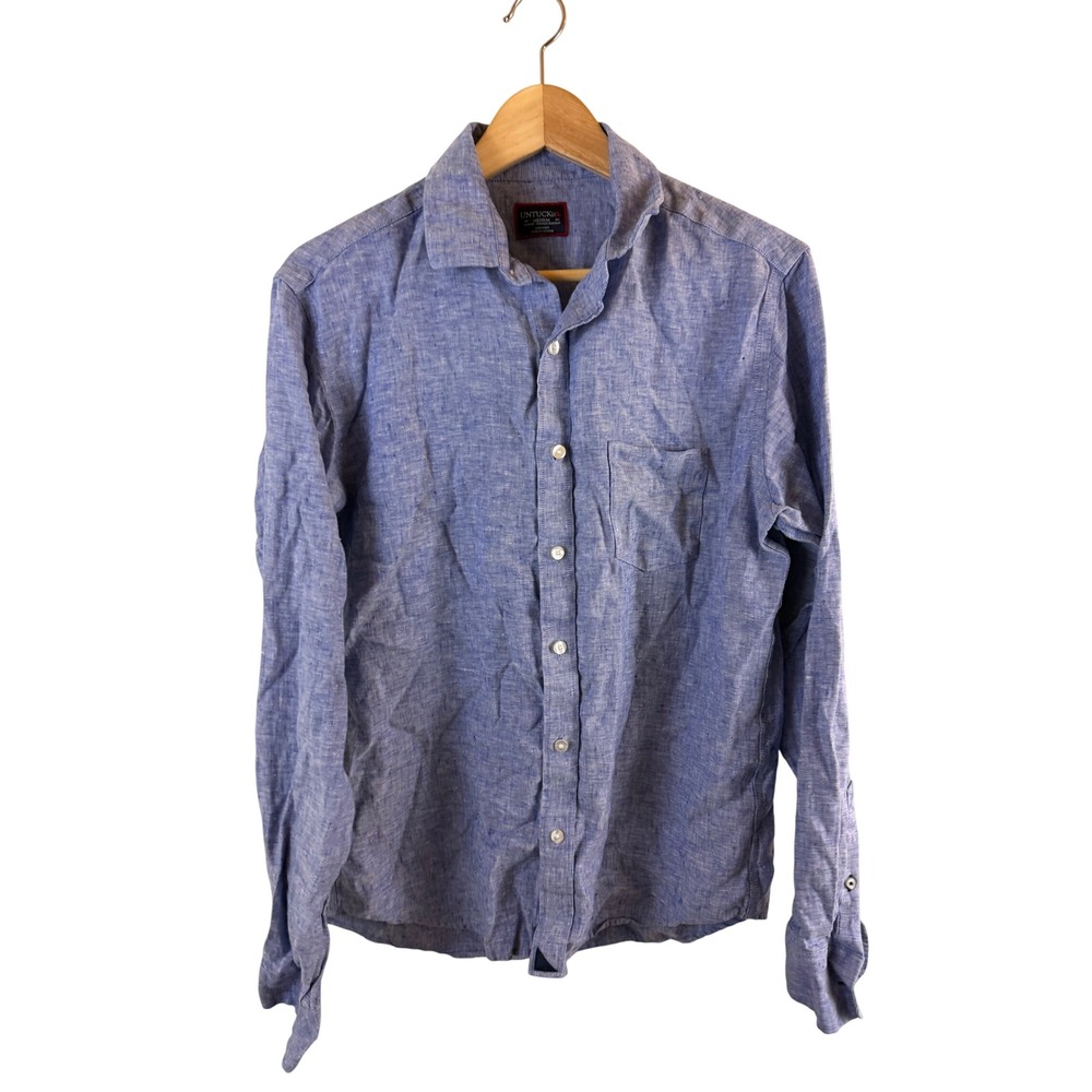 UNTUCKit Slim Fit Button Down Shirt Men Medium Blue Linen Long Sleeve
